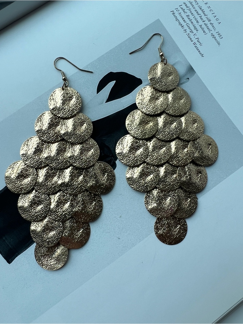 Gold Textured Disc Chandelier Earrings